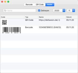 Archiv der gespeicherten Barcodes